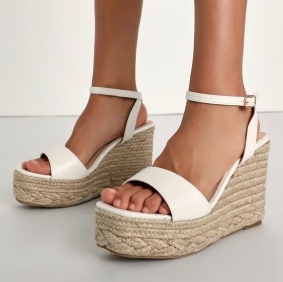 Lulu's Ankle Strap Espadrille wedge Sandal Size 7 white Brand New ( Ss2 ) - Picture 1 of 6